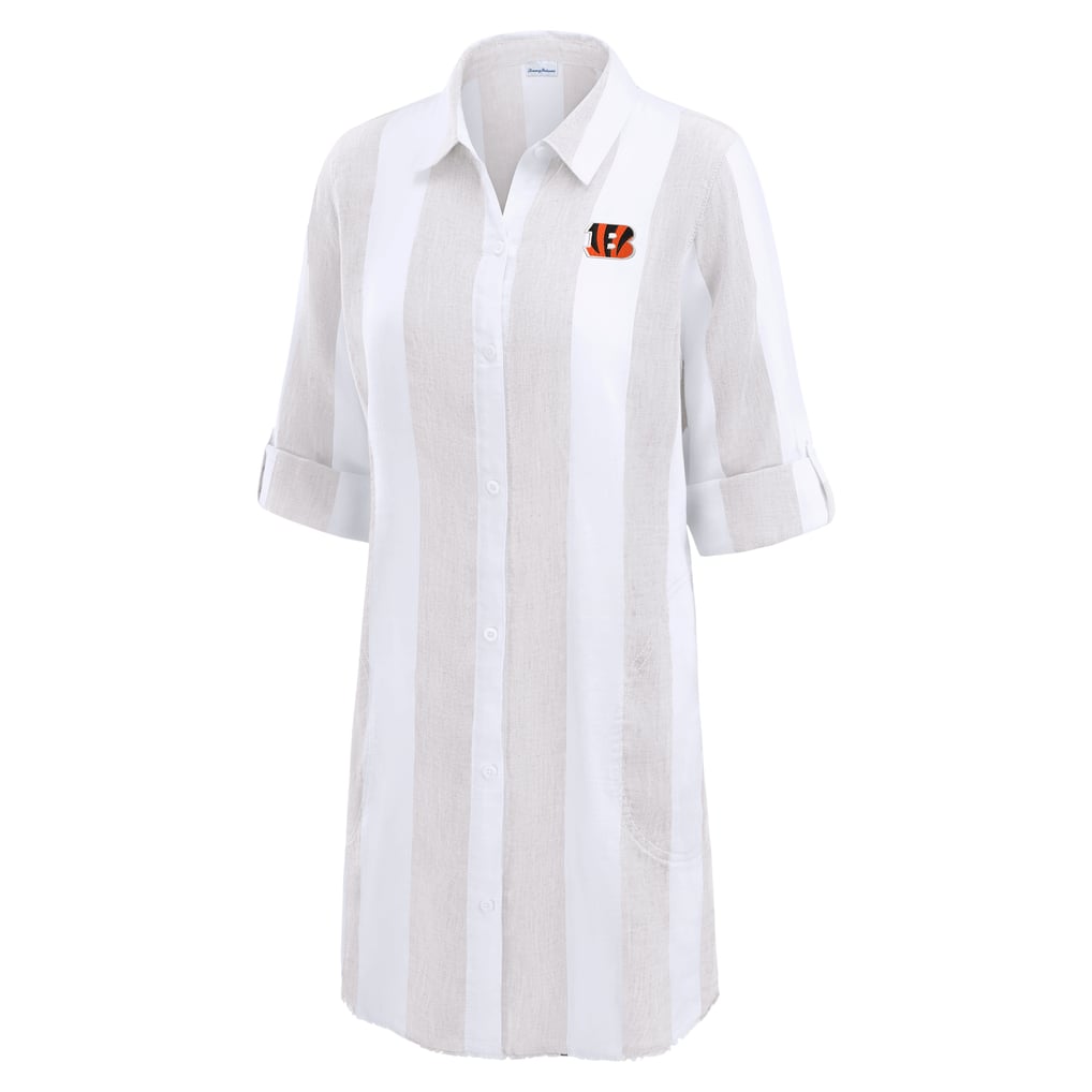  Cincinnati Bengals Tommy Bahama Women's Rugby Beach Stripe Button-Up Tunic - Khaki/White